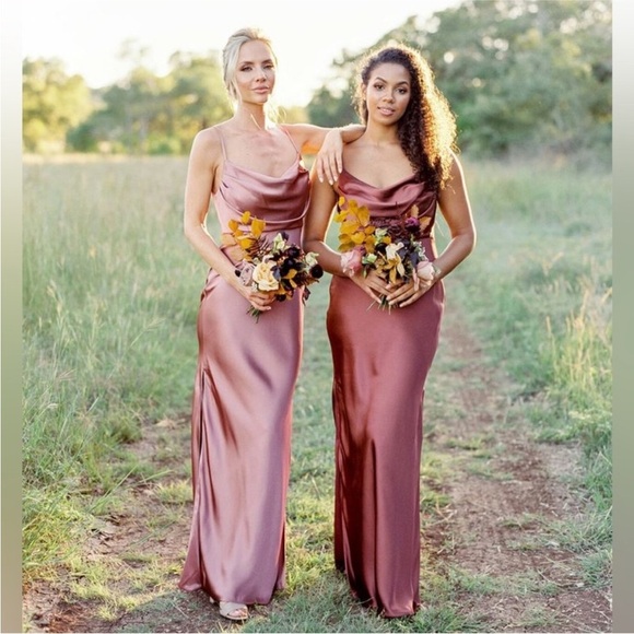 NWT Revelry Skye Satin Desert Rose Maxi Dress Size 10 - Picture 1 of 16